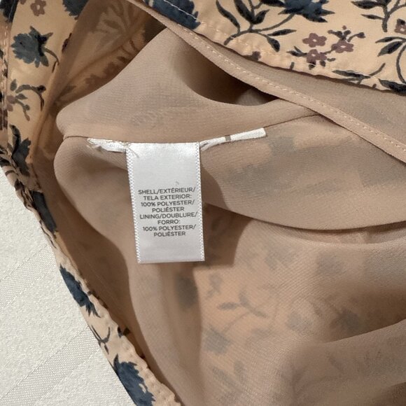 LOFT Maxi Women's Size LG Tan Blue Floral V Neck Spring With tie Belt & pockets - Picture 15 of 16